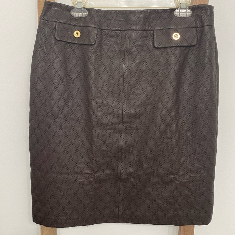 Vintage CHADWICK Leather Skirt|Chocolate Brown Genuine Leather MIDI Skirt Size12